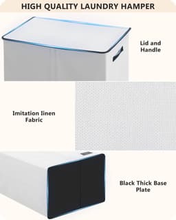 Wasmand met deksel, grijs, groot en stabiel, opvouwbaar, modern, met waszak en handvat, voor het opbergen van kleding en speelgoed, 100 liter — thumbnail 2