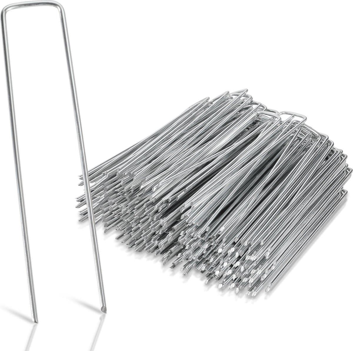 Grondankers 300 Stuks - 15x2.5cm - Roestwerend grondanker gegalvaniseerd staal - Ø2.8mm - Onkruidvlies - voor het bevestigen van worteldoek, tuinvlies, schutting, kunstgras, folies - stabiel U-vormig grondanker — afbeelding 1