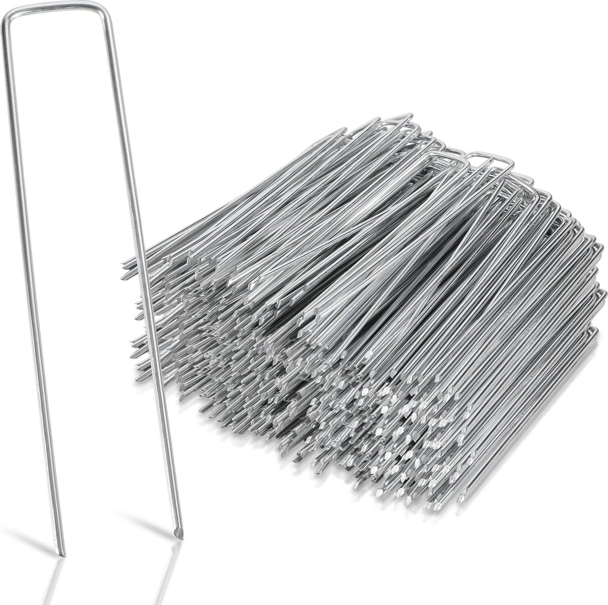 Grondankers 500 Stuks - 15x2.5cm - Roestwerend grondanker gegalvaniseerd staal - Ø2.8mm - Onkruidvlies - voor het bevestigen van worteldoek, tuinvlies, schutting, kunstgras, folies - stabiel U-vormig grondanker — afbeelding 1