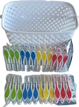 Wasknijpermand - Wasknijpermandje - Met 24 Wasknijpers - 3 Liter - 22,5 x 15 x 14 cm - Wit — thumbnail 2