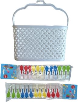 Wasknijpermand - Wasknijpermandje - Met 24 Wasknijpers - 3 Liter - 22,5 x 15 x 14 cm - Wit — thumbnail 1