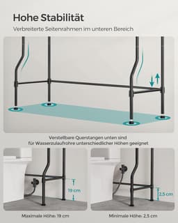 Zwaar Wasmachine rek - Wasmachine rek met opbergruimte en haken- verstelbare planken - Toilet kast - 30 x 83 x 176 cm - zwart — thumbnail 2