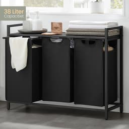 O'DADDY® Wasmand 3 vakken – wassorteerder - wasmanden - wasbox - wasmand zwart - wasmand - wasmanden zwart - 114 liter - 3 zakken - uitschuifbaar met plank - 92.5 x 33 x 71 cm — thumbnail 5