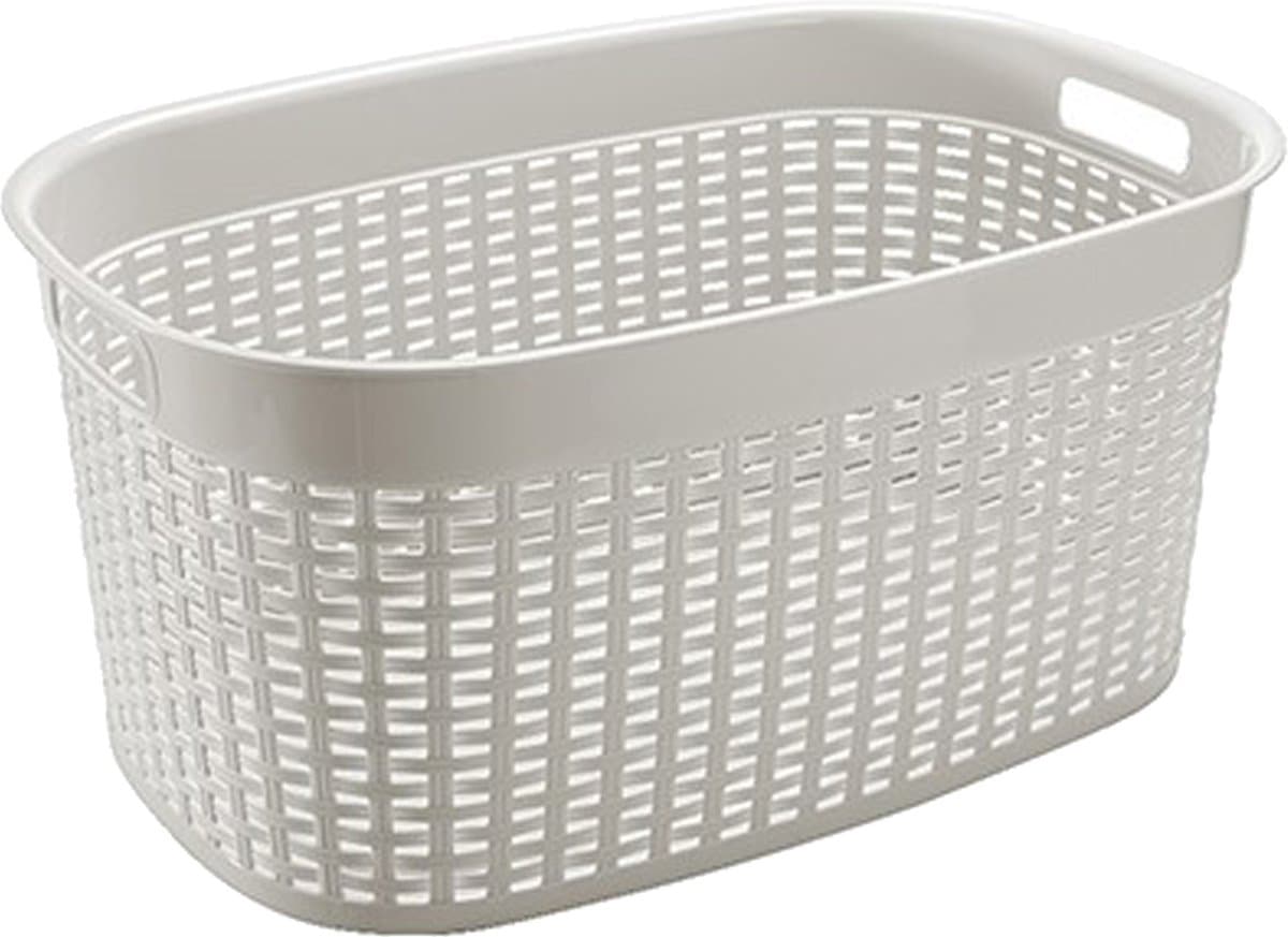 Hega Hogar Rotan line wasmand - wit - inhoud 44 liter - kunststof - 58 x 39 x 27 cm - met handvatten — afbeelding 1