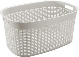 Hega Hogar Rotan line wasmand - wit - inhoud 44 liter - kunststof - 58 x 39 x 27 cm - met handvatten — thumbnail 1