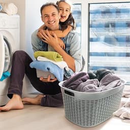 Hega Hogar Rotan line wasmand - ivoor wit - inhoud 44 liter - kunststof - 58 x 39 x 27 cm - met handvatten — thumbnail 2