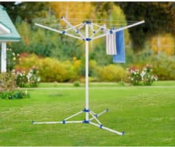 Droogmolen met Voet voor Camping & Thuis - Wasrek Staand - Droogrek Inklapbaar - Wit met Blauw — thumbnail 4