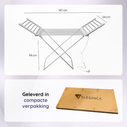 Eleganca Elektrisch Droogrek – Verwarmd Wasrek – Elektrisch - 147x54x94 cm – 220V – 230W – IPX1 – Wit/Zilver — thumbnail 5