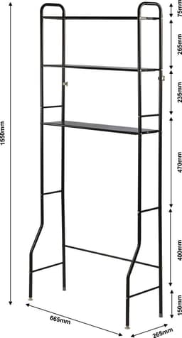 Wasmachine opbergrek zwart - Badkamerrek - Wasmachine ombouw - Opbergrek voor wasmachine - Wasmachine kast - Wasmachine meubel met 3 schappen - 26.5 x 66.5 x 155cm — thumbnail 3