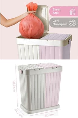 Sumpas Wasmand - 2 vakken - Met Touch Deksel - 80 Liter - Roze-Creme - 100% Gerecycled Plastic — thumbnail 2