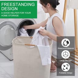 Wasmand – Ruime wasmand – Opbergmand – Opvouwbare opbergbak – Vrijstaande wasmand – 60 L – Met handvatten – Ideaal voor was en handdoeken in de badkamer — thumbnail 3