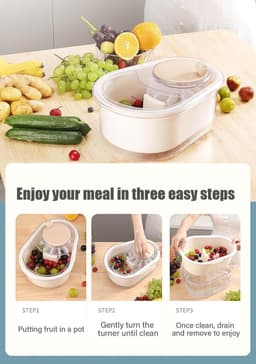 Fruit Reiniger - Groente Wasmachine - Hygiënisch Eten - Grote Capaciteit Kom - 34x29x18 cm - Roze — thumbnail 2
