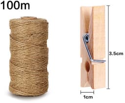 Knijpertjes - 100 stuks - Fotoknijpers - Wasknijper - Houten - Met 1 rol henneptouw (100m) - Decoratie Clips - Kaartknijpers - Mini knijpers - Knijper om foto's aan op te hangen - Fotohouder - 3.5×1cm — thumbnail 5