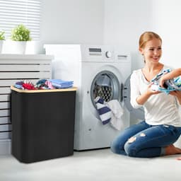 ACXIN Opvouwbare Wasmand met Deksel - 3 Vakken Wassorter - 140 Liter - Zwart — thumbnail 5