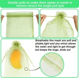 Fruitnet zakken 30 stuks met trekkoord - Organza tulezakken voor druiven en groenten - Bescherming tegen fruitvliegjes, wespen en vogels - 17 x 23 cm - Groen — thumbnail 2