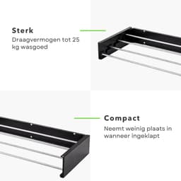 Cheqo® Wanddroogrek - Wanddroogrek Inklapbaar - Droogrek Muur - Muurdroogrek - Wanddroogrek Zwart - Inklapbaar Droogrek - Droogrek Aan Muur - Muur Droogrek Inklapbaar — thumbnail 2