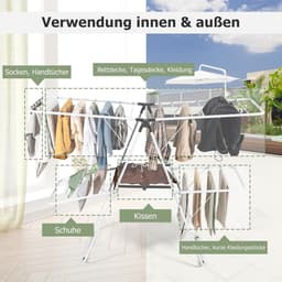 Wasrek Toren - Kledingdroger - Ruim Droogrek - Inklapbaar & Verstelbaar - 176 cm Hoog - Wit — thumbnail 3