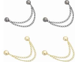 Magnetische wasknijpers met ketting - 4 stuks - rond - goud/zwart