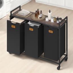 VASAGLE - Wasmand - Wasmand met Wieltjes - 3 Vakken - Met Opbergrek - 150 L Capaciteit — thumbnail 4
