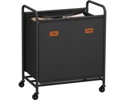 SONGMICS RLS210B01 - Wasmand met 2 Vakken - 140L - Op Wielen - Voor Badkamer Slaapkamer Wasruimte