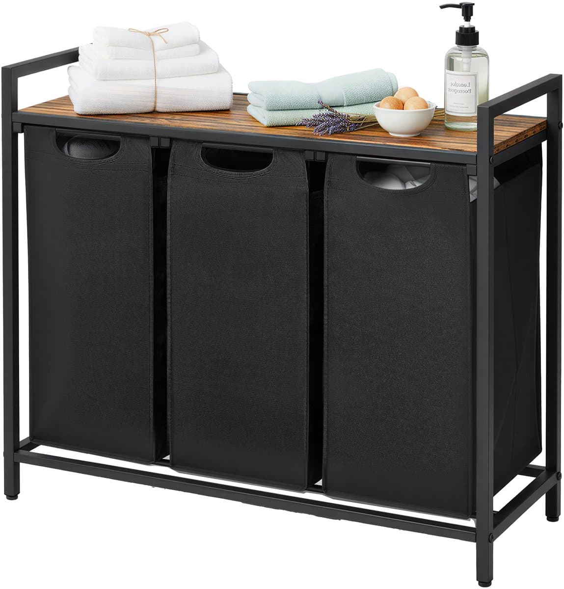 VASAGLE - Wasmand - Wassorteerder - 3 Compartimenten - 3 Oxford Stoffen - Metalen Frame - 114 L — afbeelding 1