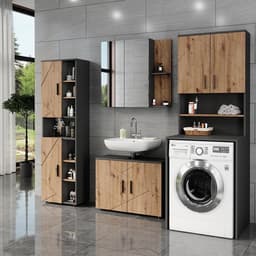Wasmachinekast Hoog met Opbergruimte Badkamer Meubel Antraciet — thumbnail 2
