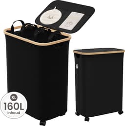 Wasmand 3 Vakken - Wassorteerder met Deksel - Wasbox op Wielen - 160L — thumbnail 1
