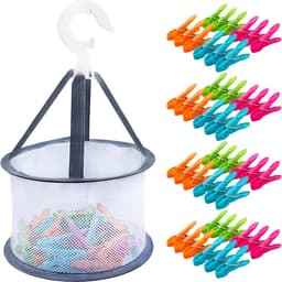 Wasknijpers met mand - Kleurrijke klemmen - Kleding ophangen - Sterke klemkracht - 48 stuks - Multicolor — thumbnail 1