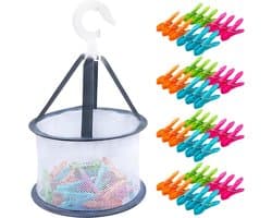 Wasknijpers met mand - Kleurrijke klemmen - Kleding ophangen - Sterke klemkracht - 48 stuks - Multicolor