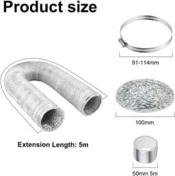 Aluminiumfolie uitlaatslang 100 mm diameter, 5 m PVC buis flexibele slang - drogers, afzuigventilatoren, afzuigkappen``, zilverkleurig. — thumbnail 3