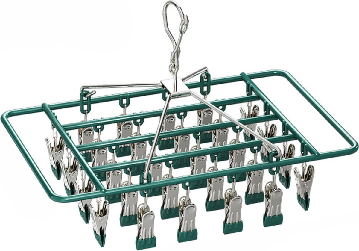 Sokkendroger - Wasknijpers - 28 knijpers - Rechthoek - Sokkenhanger - Sokken droogrek - Droogrek - Wasrek - Droogcarrousel - Droogcarrousel met knijpers - Sokken - Ondergoed - Bh’s — afbeelding 1