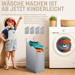 KESSER® Wasmand op Wieltjes met 4 Uitneembare Vakken - Wassorteerder Waszak - Grijs — thumbnail 2