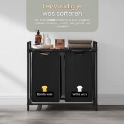 O'DADDY® Wasmand 2 vakken – uitschuifbare wassorteerder met plank - 73 x 33 x 72 cm – metaal - dark grey — thumbnail 2
