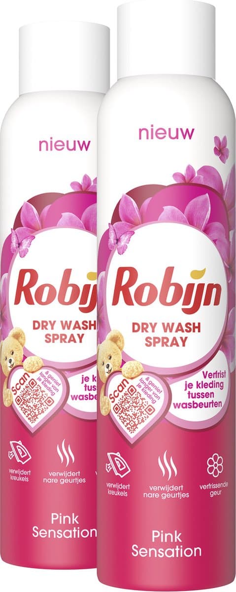 Robijn Pink Sensation Dry Wash Spray - 2 x 200 ml - Voordeelverpakking — afbeelding 1
