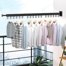 Inklapbaar Wandrek met Uittrekbare Kledingstang - 120 cm - Geschikt voor Badkamer en Balkon — thumbnail 1