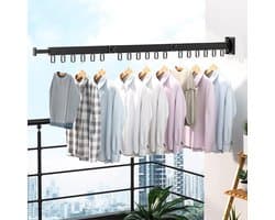 Inklapbaar Wandrek met Uittrekbare Kledingstang - 120 cm - Geschikt voor Badkamer en Balkon