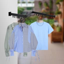 Intrekbaar Kleding Droogrek Wandmontage - Zwart - Geschikt voor Binnen — thumbnail 2