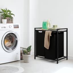 Blumtal Wasmand met 2 vakken - Wasmand met betonlook plank - Metalen frame - Wasmand met poten - Zwart — thumbnail 4