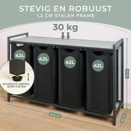 Blumtal Wasmand met 4 vakken - Wasmand met betonlook plank - Metalen frame - Wasmand met poten - Zwart — thumbnail 3