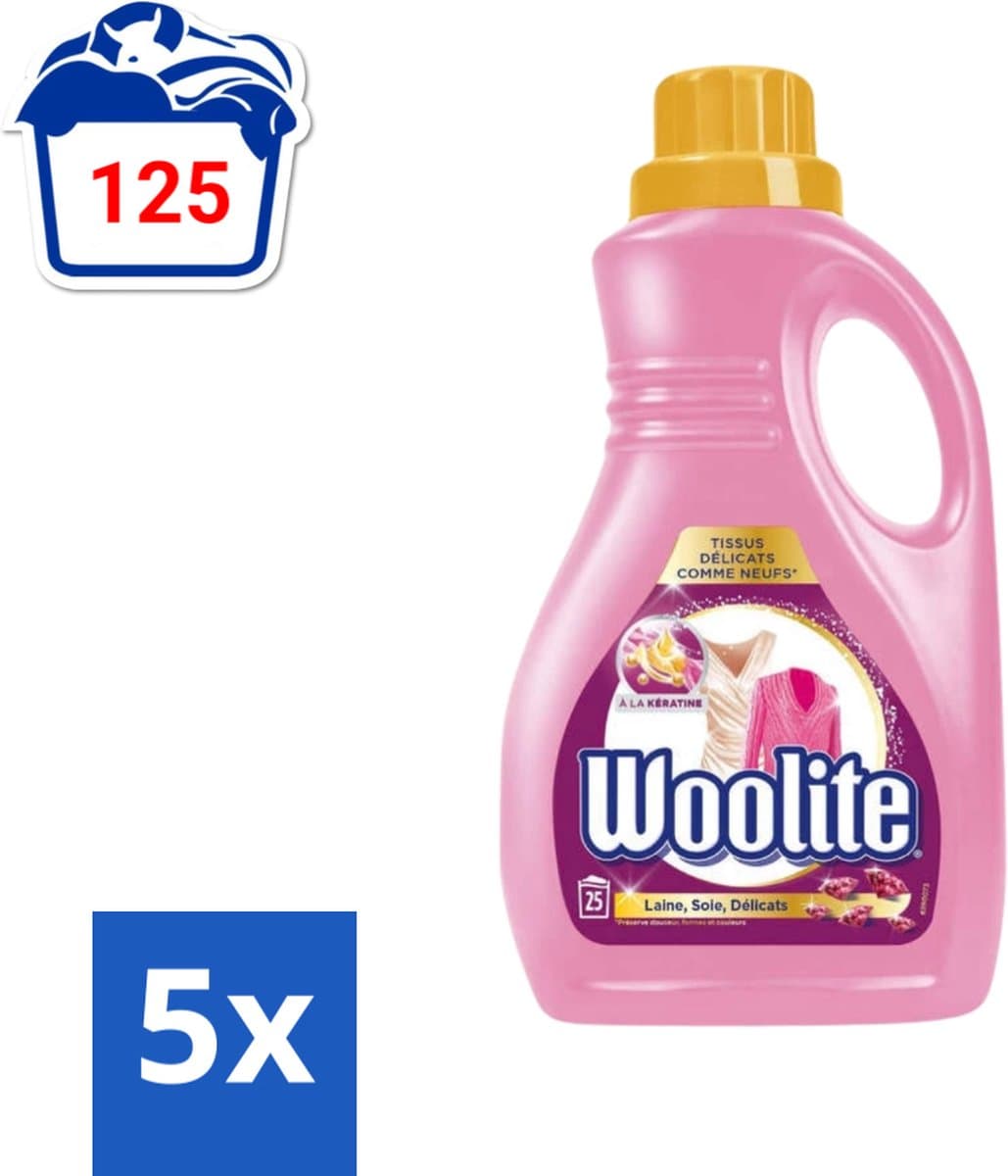 5 x Woolite Delicate - Vloeibaar Wasmiddel - Met Keratine - Wol, Zijde & Fijne Was - 25 Wasbeurten - 1,5L - Wasmiddel Voor Wol - Wasmiddel Voor Zijde - Wasmiddel Voor Delicate Stoffen - Keratine Wasmiddel - Zachte Was — afbeelding 1