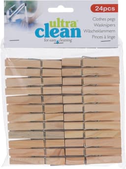 Wasknijpersmandje met ophanghaak - wit - en 48x houten wasknijpers 7 cm - was ophangen — thumbnail 2