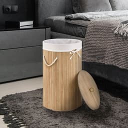 Bamboe Wasmand Curly - 55 Liter - Natuurkleur - Incl. Waszak & Deksel — thumbnail 3