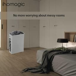 Wasmand met wieltjes, smalle wasmand voor kleine nissen, opvouwbare wasmand met handvat, rechthoekig, ruimtebesparende wasmand 600D-stof voor badkamer, wasruimte, 39 x 18,5 x 58 cm, lichtgrijs — thumbnail 4