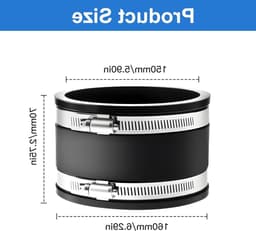 Flexibele rubberen koppeling Ø 150 mm met twee roestvrijstalen klemmen, geluidsdempende cuff voor ventilatoren en afvoerslangen, duurzame en veelzijdige oplossing voor leidingen — thumbnail 5