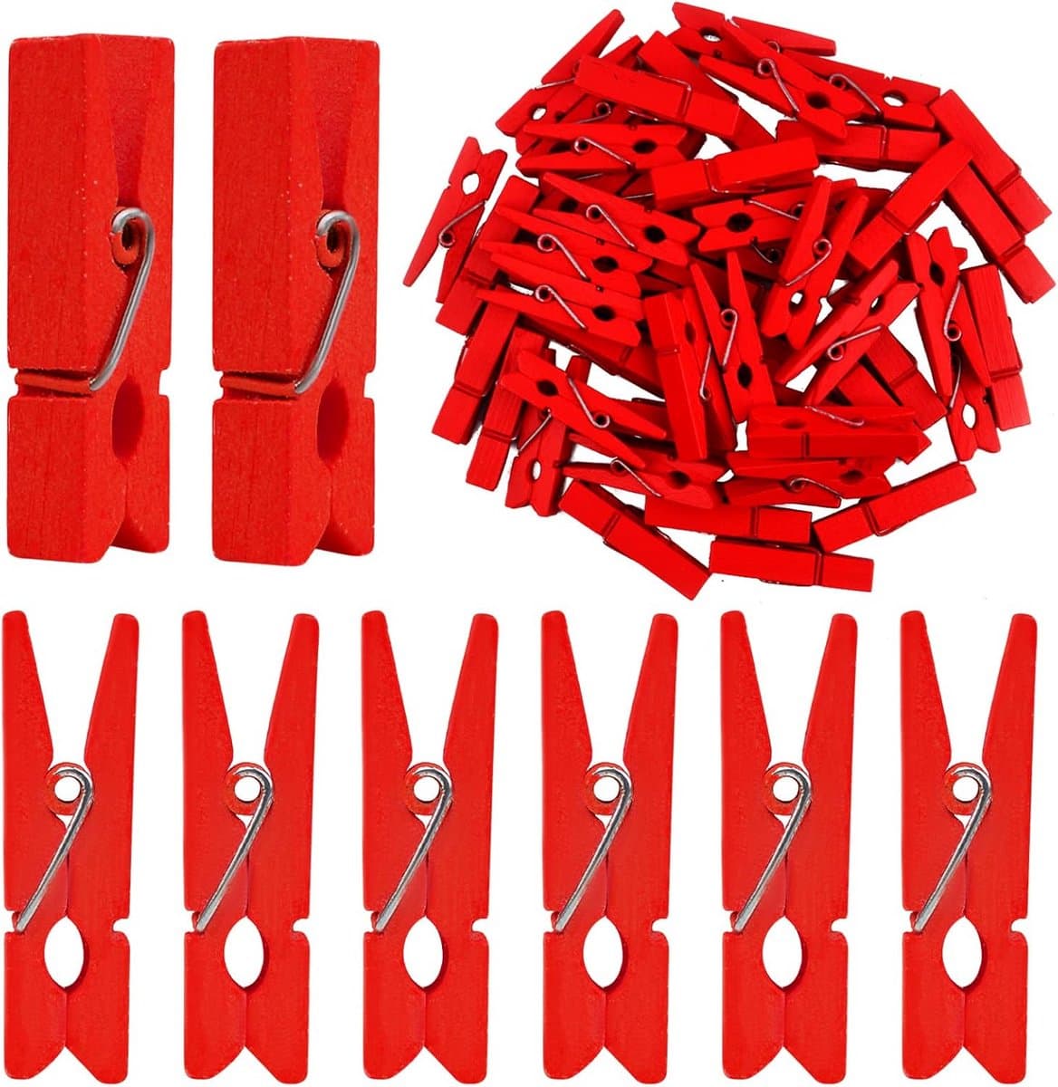 Houten fotoclips - Mini wasknijpers - Ambachten decoreren - Natuurlijk materiaal - 50 stuks - Rood — afbeelding 1