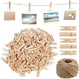 Houten knijpers - Mini wasknijpers - Decoratie ophangen - Natuurlijk hout - 200 stuks - Naturel — thumbnail 5