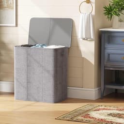 Verte Wasmand 3 Vakken - Wassorteerder - 160L - Met 3 Uitneembare Zakken - Wasmand met deksel - Laundry basket - Extra grote capaciteit - Waszak - Wasbox - Licht Grijs — thumbnail 2