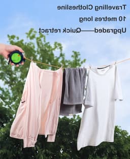 Verstelbare 10 meter lange waslijn voor buitengebruik, ideaal voor kamperen, tuin en reizen, draagbaar en ruimtebesparend — thumbnail 2