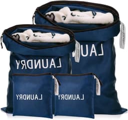 Waterdichte waszakken voor reizen - 4 stuks, opvouwbare waszakken in 3 maten voor vuile kleding, ideaal voor zwemmen, yoga en workouts (Blauw) — thumbnail 1