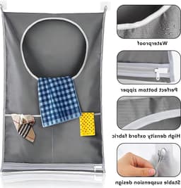 Hangende waszak voor reizen en kamperen met zuignap en deurhaak - Ruimtebesparende oplossing voor vuile was, ideaal voor schuine wanden en opslag — thumbnail 4